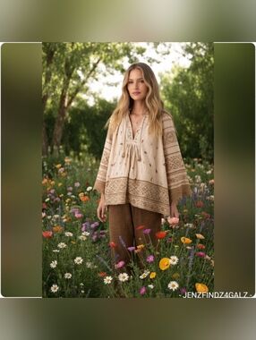 NWOT Spell & The Gypsy Collective Blouse Linen Tunic Neutral Swim Beach Coverup